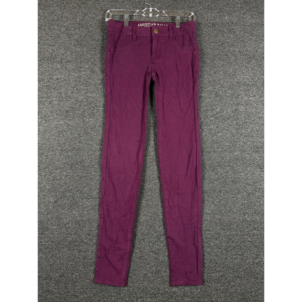 American Eagle Super Stretch Jeggings Burgundy Purple Skinny Pants Size 00 Reg